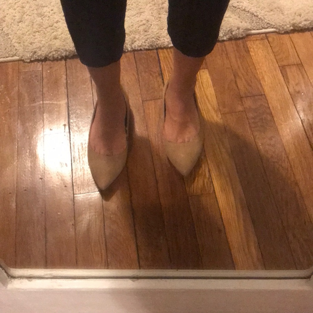 Suede Tahari Pointed Toe Flats-Beige Size 6M